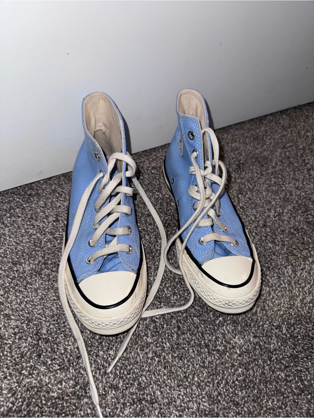Converse High-Top Canvas Sneakers in Light Blue and Cream